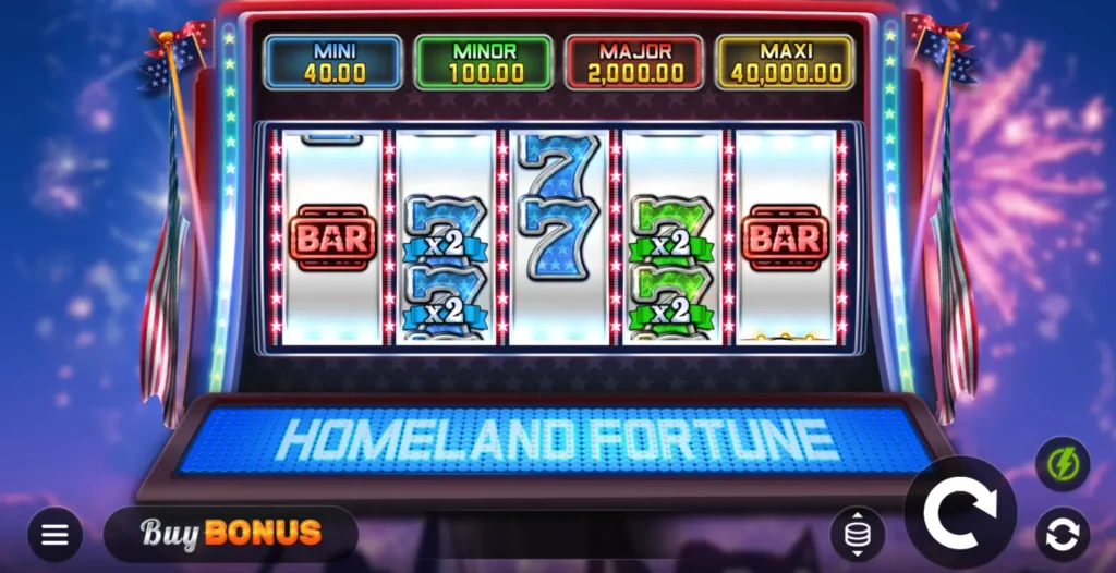 a look at the Homeland Fortune 7s slot game interface