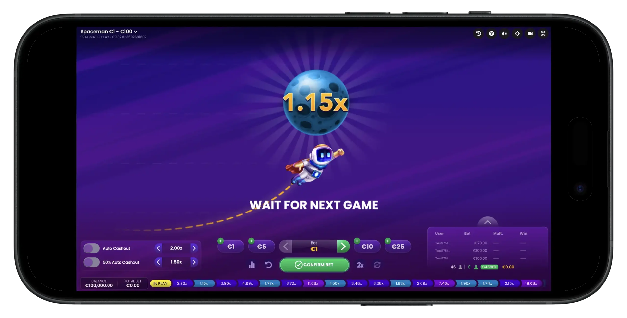 Spaceman game on mobile.