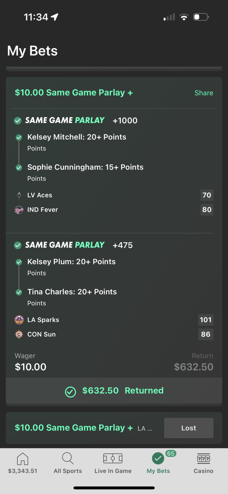 indiana fever same game parlay