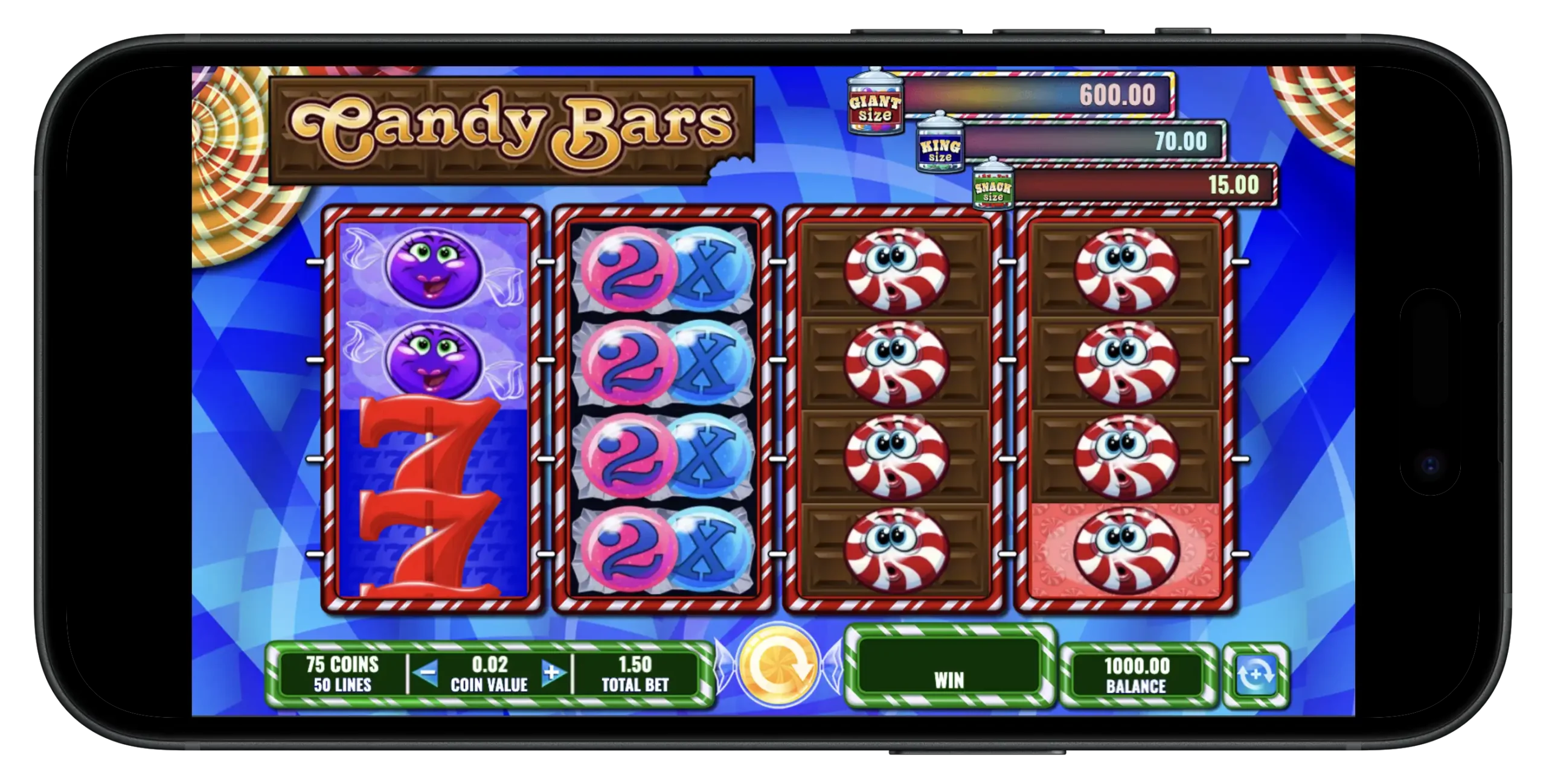 Candy Bars Jackpot slot on mobile.
