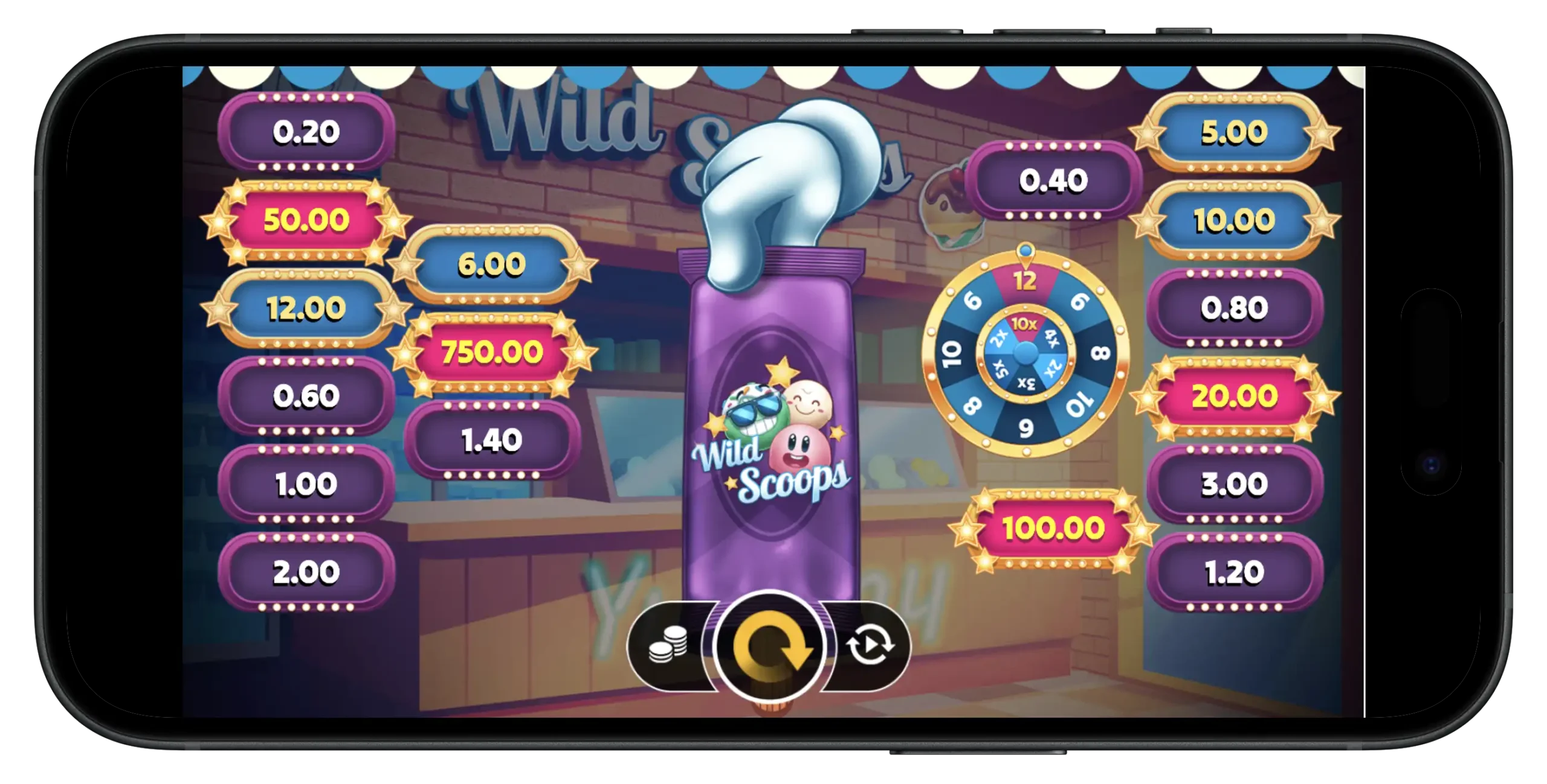 Wild Scoops jackpot slot on mobile.