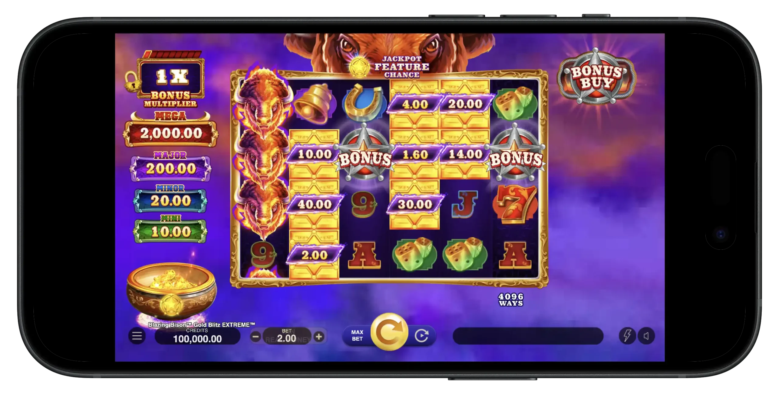 Blazing Bison slot game on mobile.