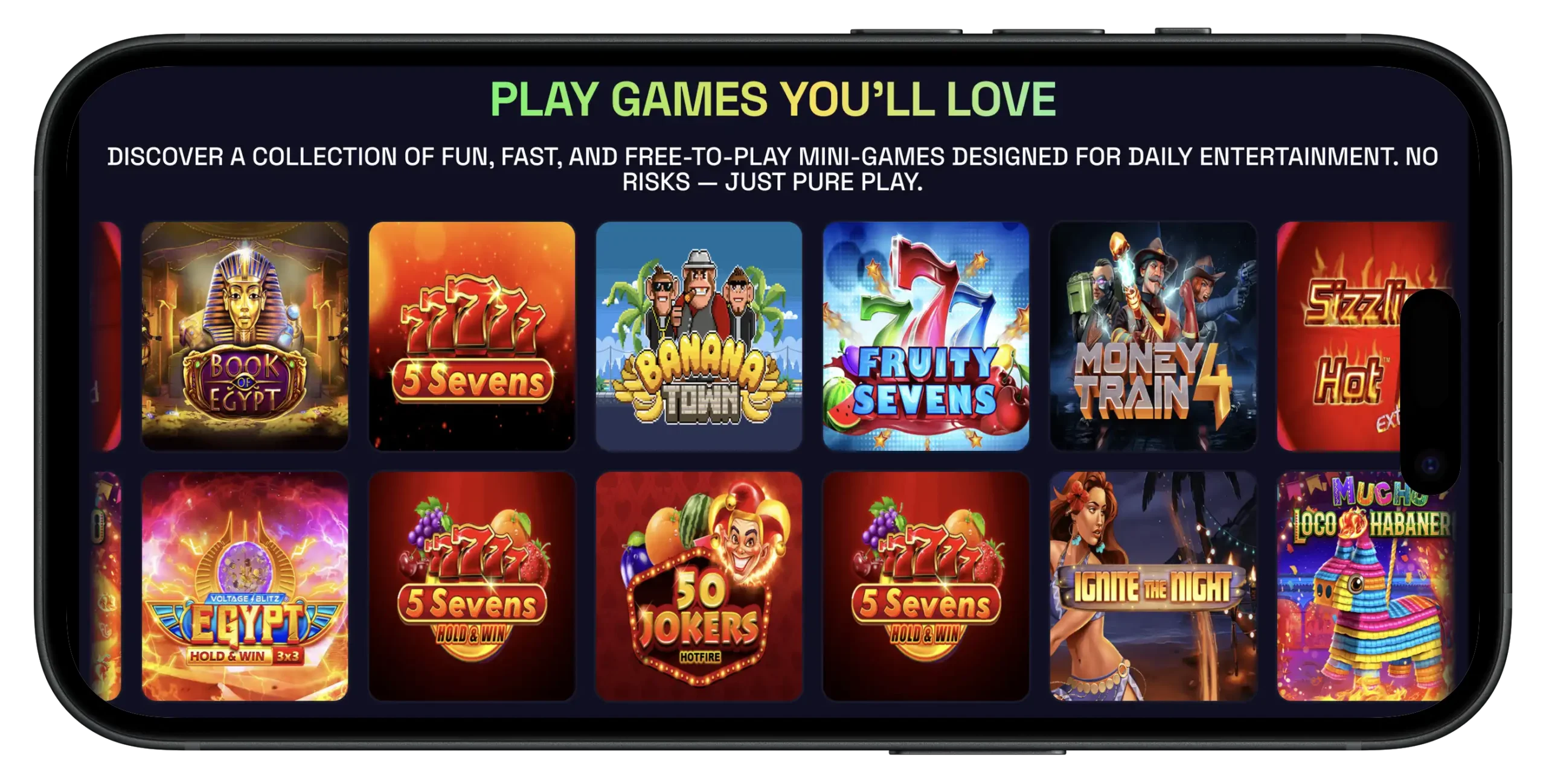 SweepNext Casino games on mobile.