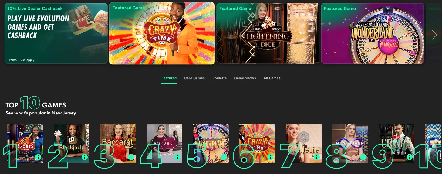 bet365 Casino live dealer options