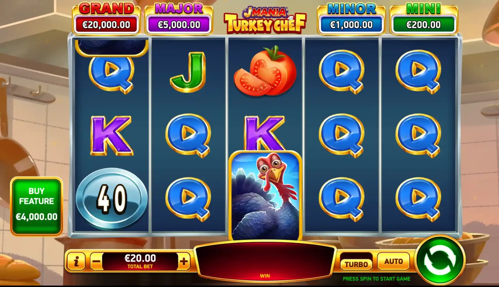 A look at the J Mania Turkey Chef slot game.