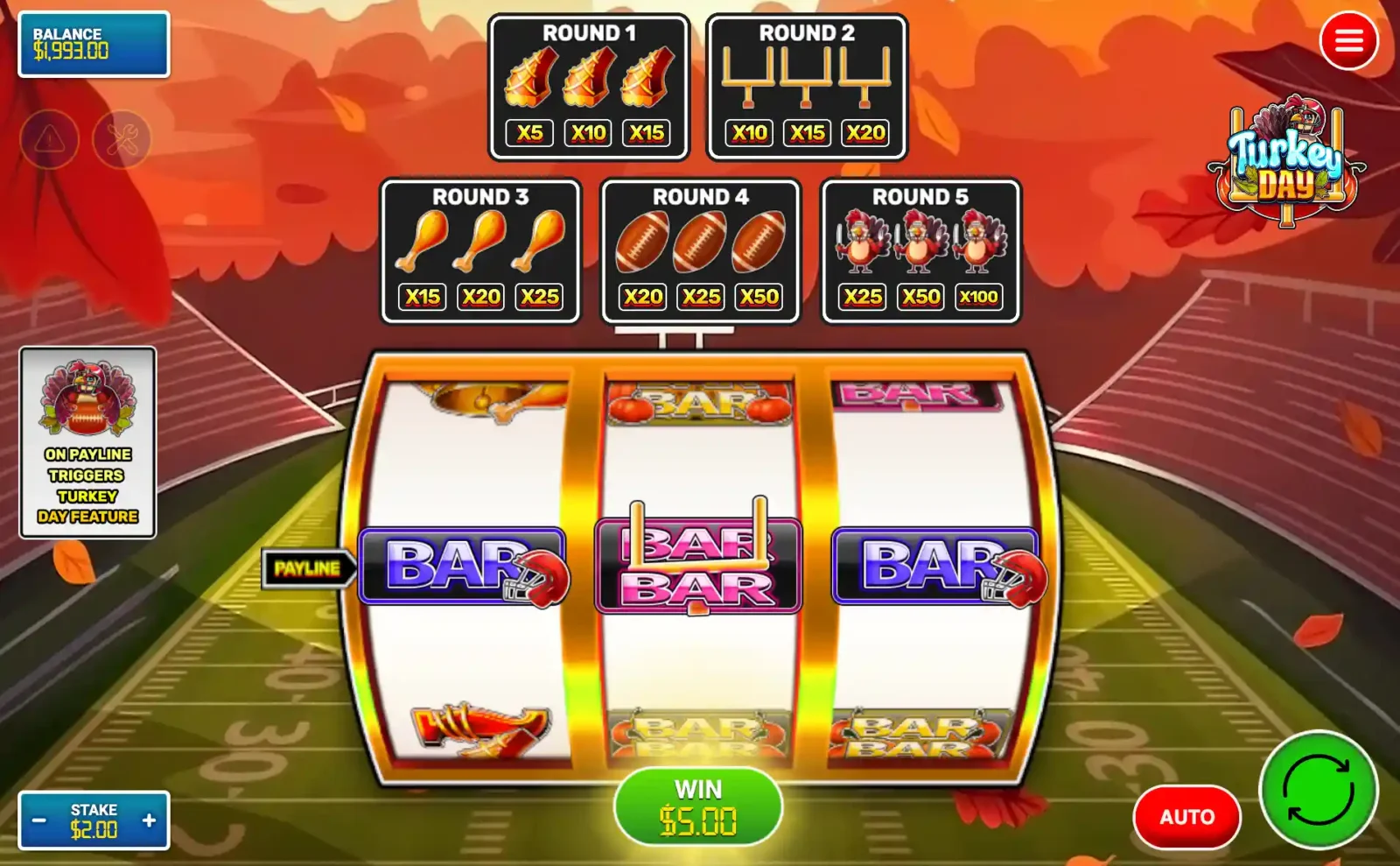 A look at the Turkey Day slot game.