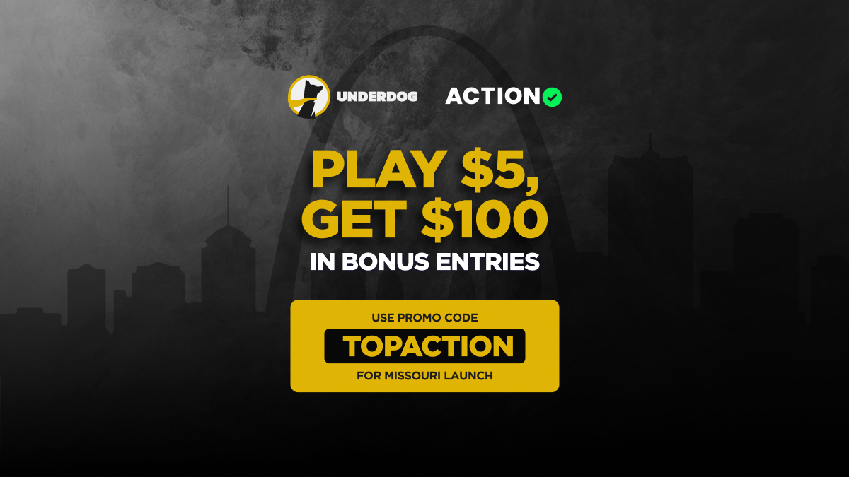 Underdog Missouri Promo Code TOPACTION: $100 Pre-Reg Bonus Image