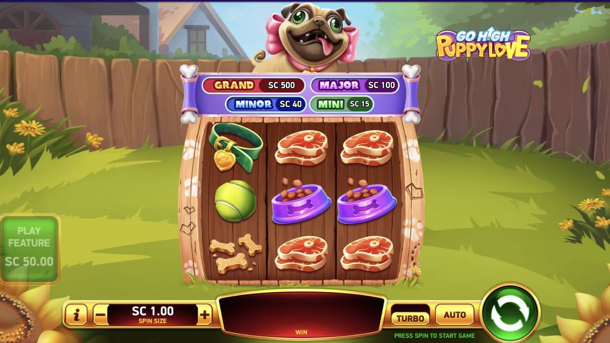 an image of the sweepstakes casino game go high puppy love which you can play while you're waiting for the puppy bowl 2026 to start.
