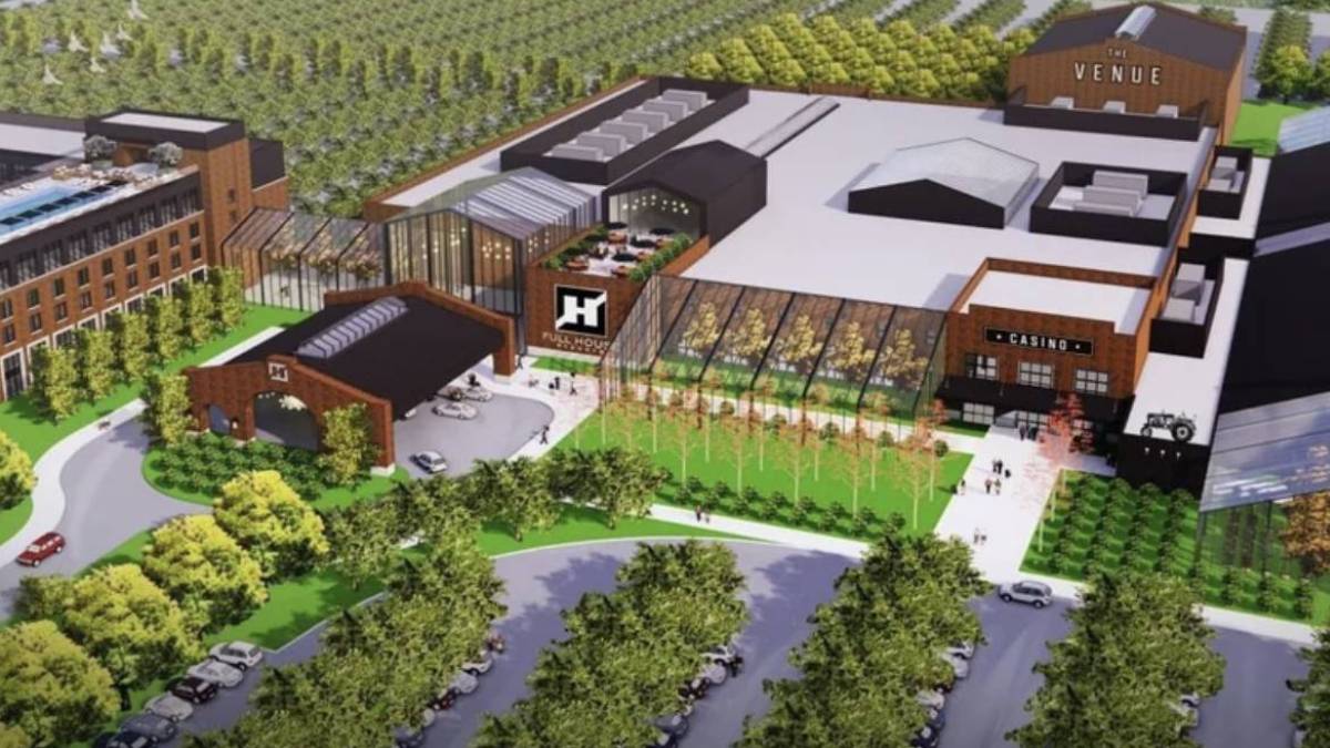 Artist's rendering of the proposed Fort Wayne casino in Indiana, highlighting the vision for a new gaming venue as outlined in House Bill 1038. The bill aims to create a casino in Allen County, including potential expansions to DeKalb County, enhancing Indiana's gaming landscape.