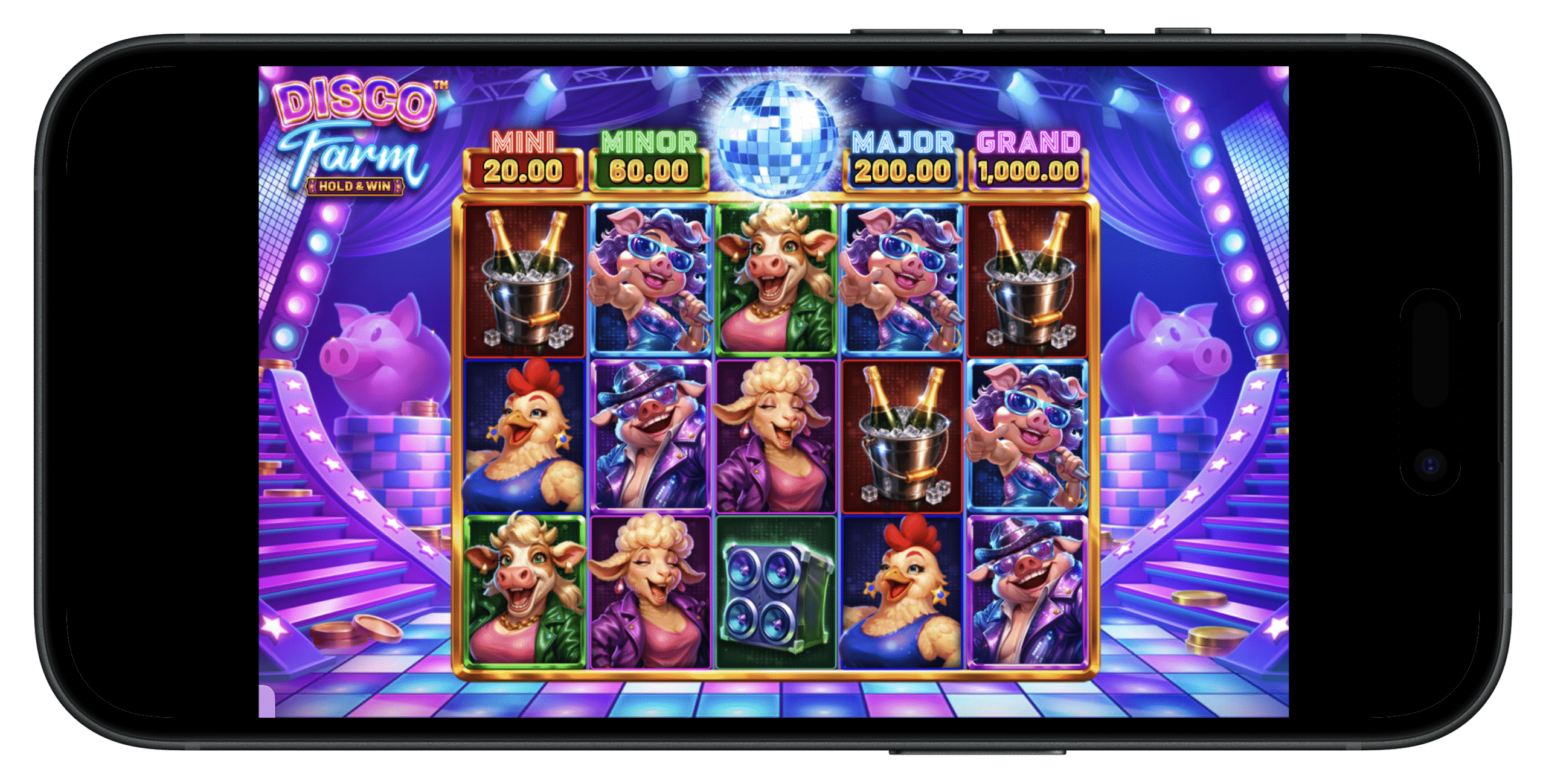 Disco Farm slot on mobile.