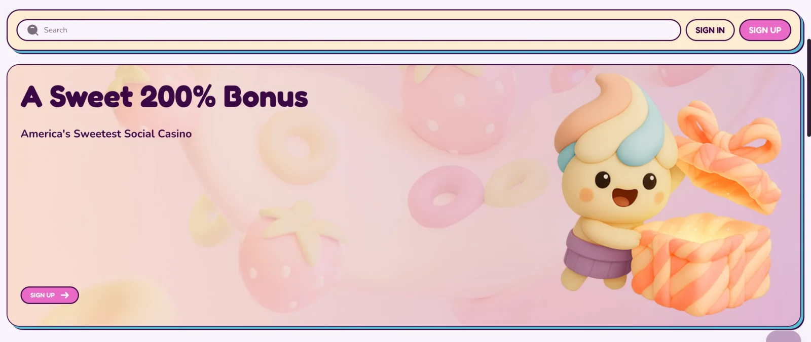 A look at the Sweet Sweeps Casino lobby.