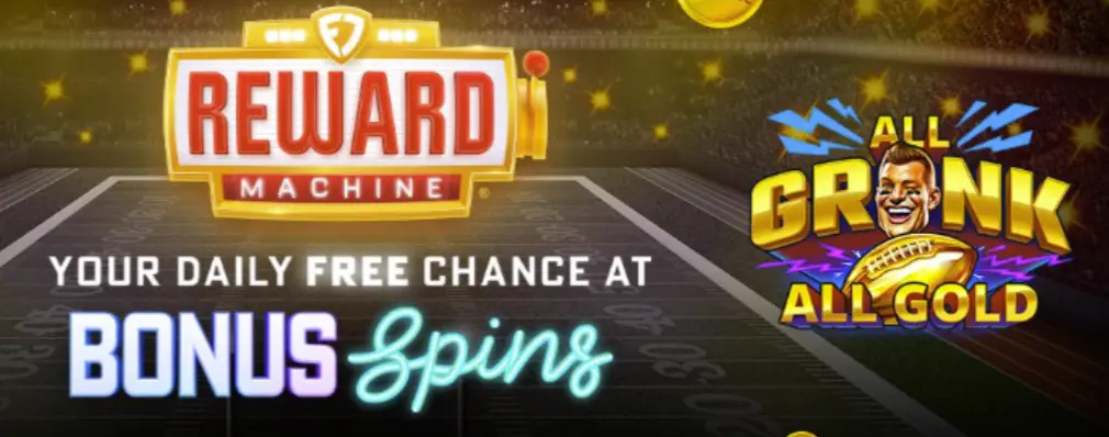 FanDuel's Rewards Machine is highlighting the "All Gronk All Gold" slot, offering free spins ahead of the Super Bowl.