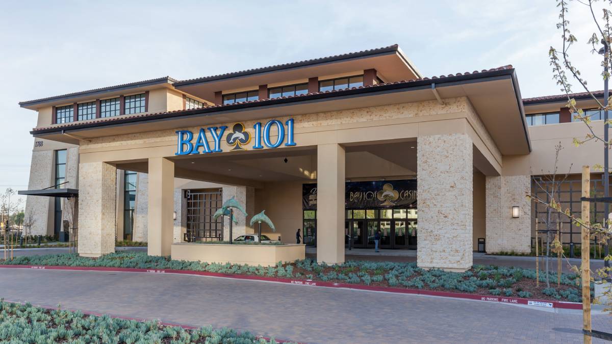 Exterior view of Bay 101, a cardroom in California offers poker cash games and tournaments and special "California" style table games.