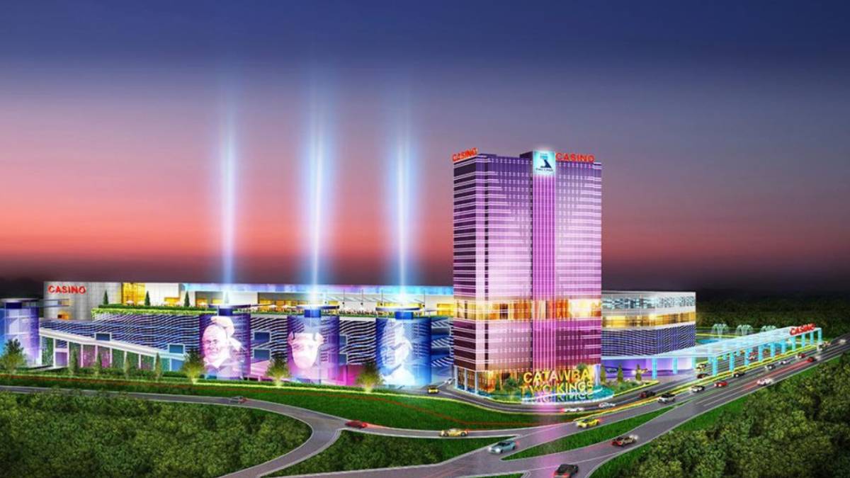 The main Catawba casino in North Carolina will be a complex that will open in the spring of 2027. It will be about 2 million square feet and feature the hotel; 4,300 slot machines; 100 table games; 11 dining outlets, including a steakhouse, Italian restaurant, marketplace with six venues, café and grab-and-go outlet; a players lounge; 11 bars, including a center bar and sports bar; and 3,500 parking spaces via a 2,700-space parking garage built under the casino complex and 800 surface parking spaces.