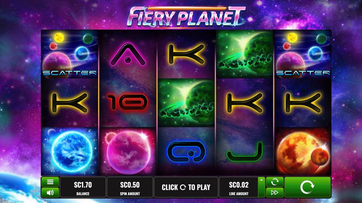 a picture of the online slot machine game Fiery Planet at the Lucky Stakes sweepstakes casino game and a fun way to mark the planet alignment that is happening on February 28, 2026.