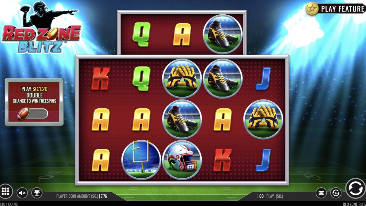 an image of red zone blitz, a sweepstakes casino slot game that has an American football theme to it and is a popular way to kill some time before the super bowl starts.