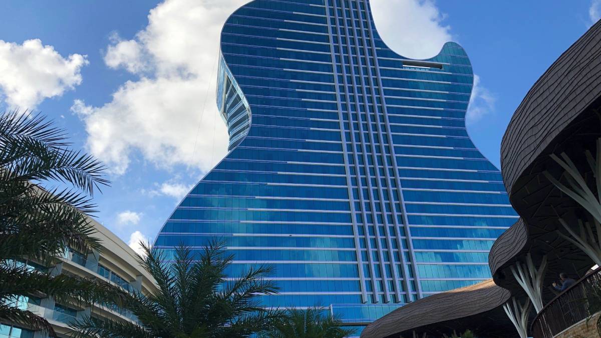 The Seminole Hard Rock Hotel & Casino Hollywood (in Hollywood, Florida, near Fort Lauderdale) is the flagship property of Hard Rock International, owned and operated by the Seminole Tribe of Florida. It's widely known as The Guitar Hotel because of its iconic guitar-shaped tower—the world's first (and currently only) hotel designed to resemble a massive Gibson Les Paul guitar (back-to-back guitars for symmetry).
