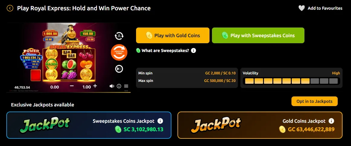 Jackpota Slota - Royal Express Hold and Win Power Chance