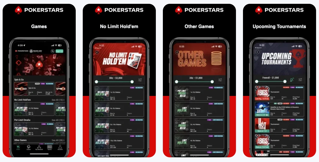 A look at the PokerStars app, feature multiple views of their online poker offerings. 