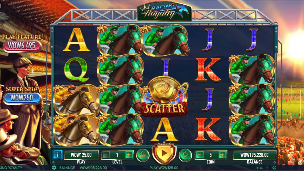 social casinos have many sports-themed games like horse racing (pictured). This one is called racing royalty. 