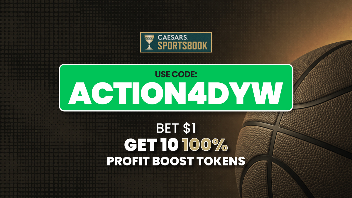 Caesars Sportsbook Promo Code ACTION4DYW: Get 100% Profit Boost Tokens for NCAA Tournament March Madness Today article feature image