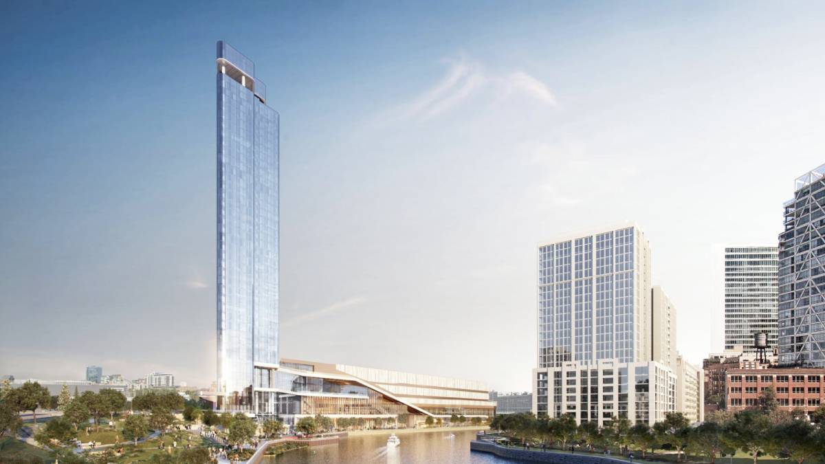 Designe by HKS Architects, the ballys casino chicago features a modern, sleek aesthetic with a prominent glass-and-metal 34- or 35-story hotel tower