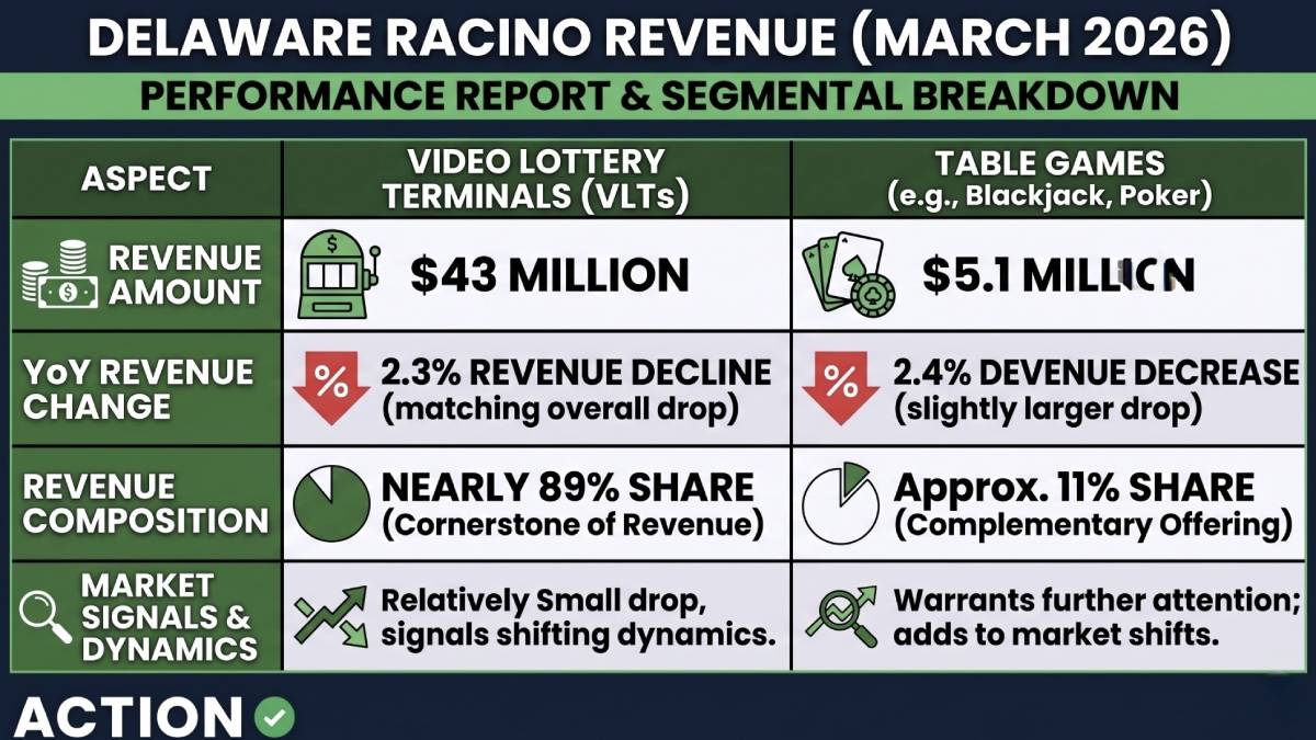 delaware casino revenue hinges on how the state's racinos perform and it was a mixed bag in March 2026.