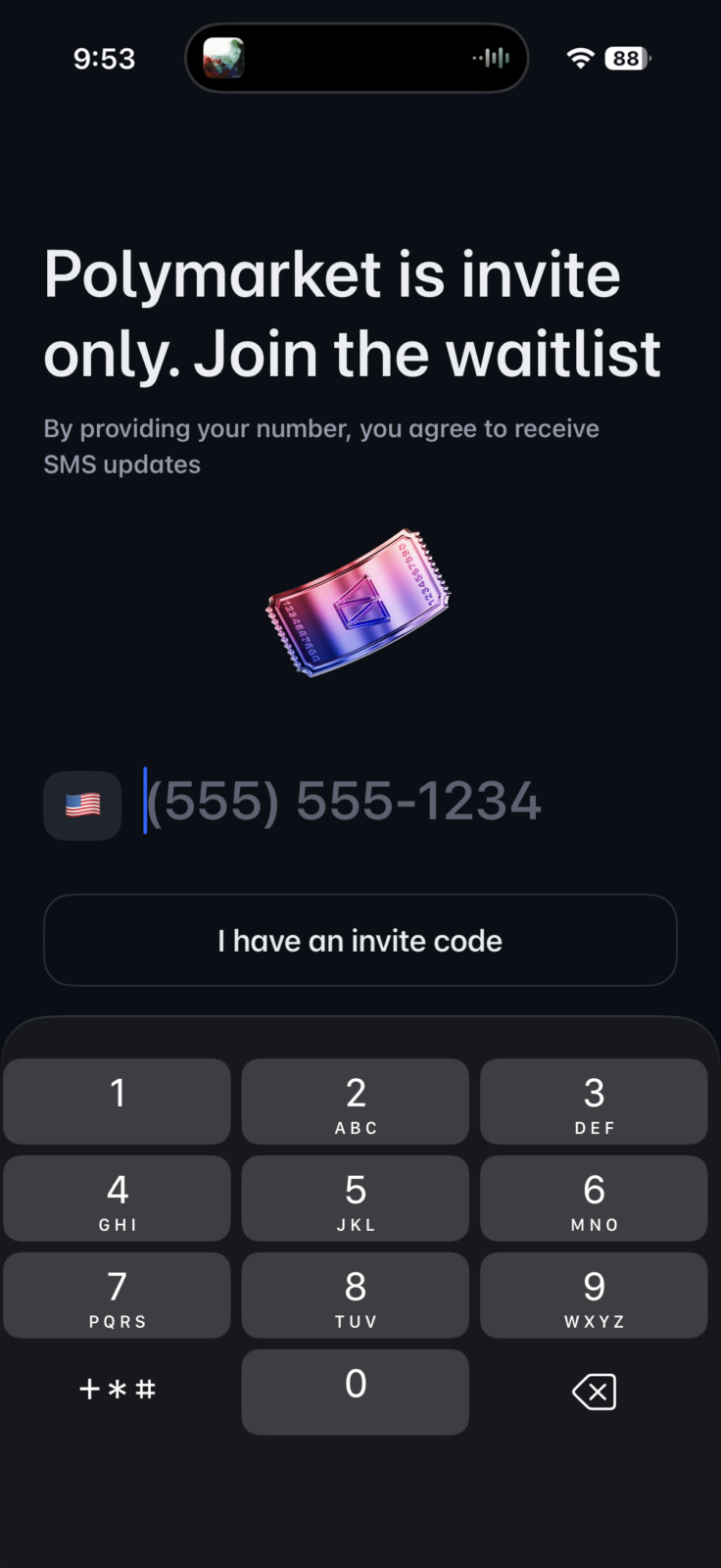 polymarket is invite only. join the waitlist or enter an invite code