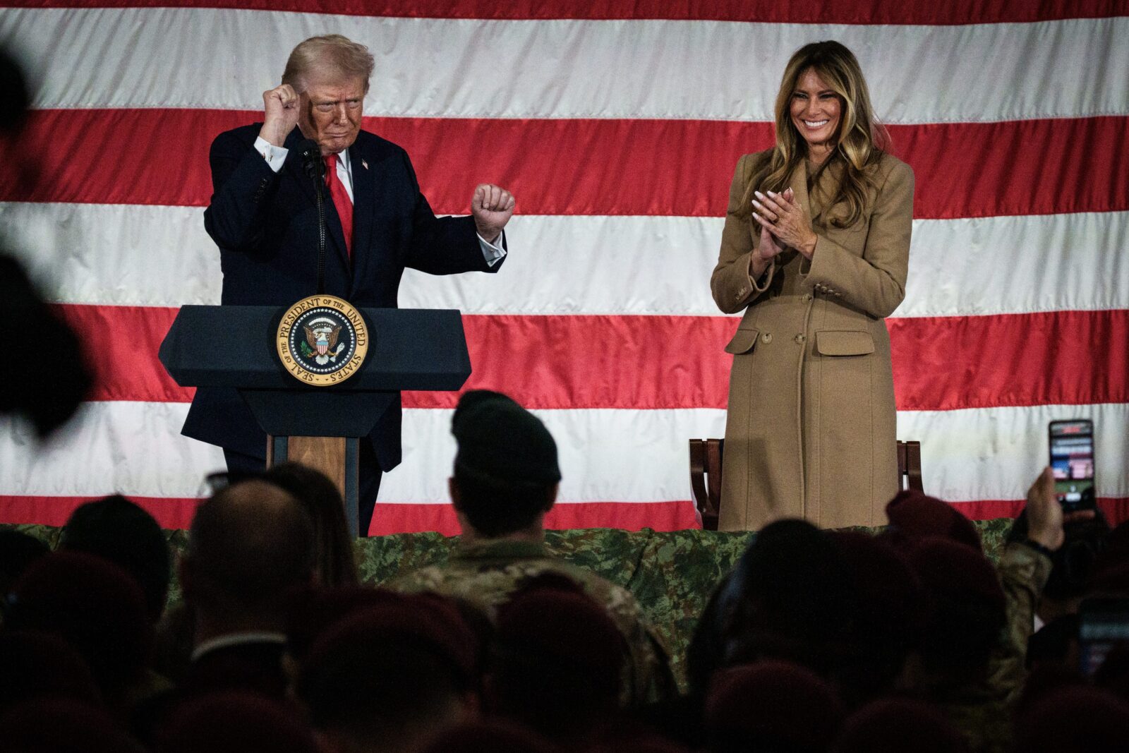 President Donald Trump and First Lady Melania Trump visit Fort Bragg on Friday, Feb. 13, 2026.