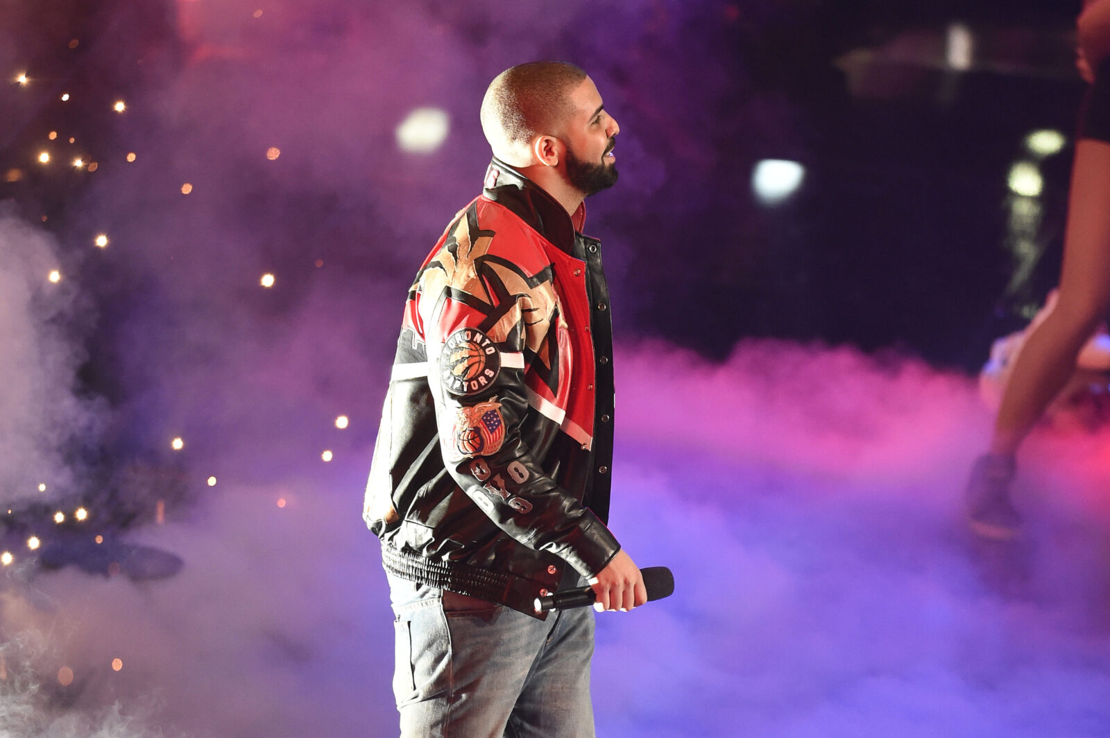 Feb 14, 2016; Toronto, Ontario, CAN; Rapper, singer, songwriter, record producer and actor Drake looks on during player introductions prior to the NBA All Star Game at Air Canada Centre. 