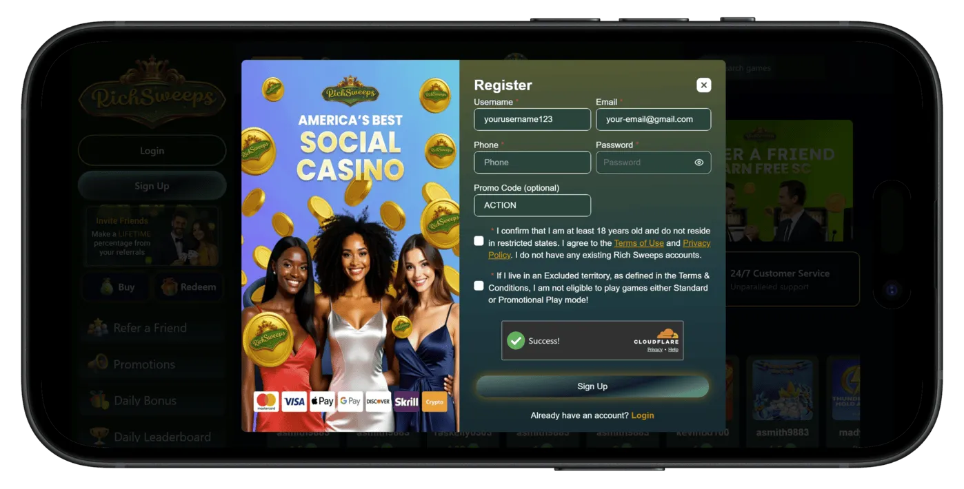 Step By Step Guide on How To Sign Up at Rich Sweeps Casino