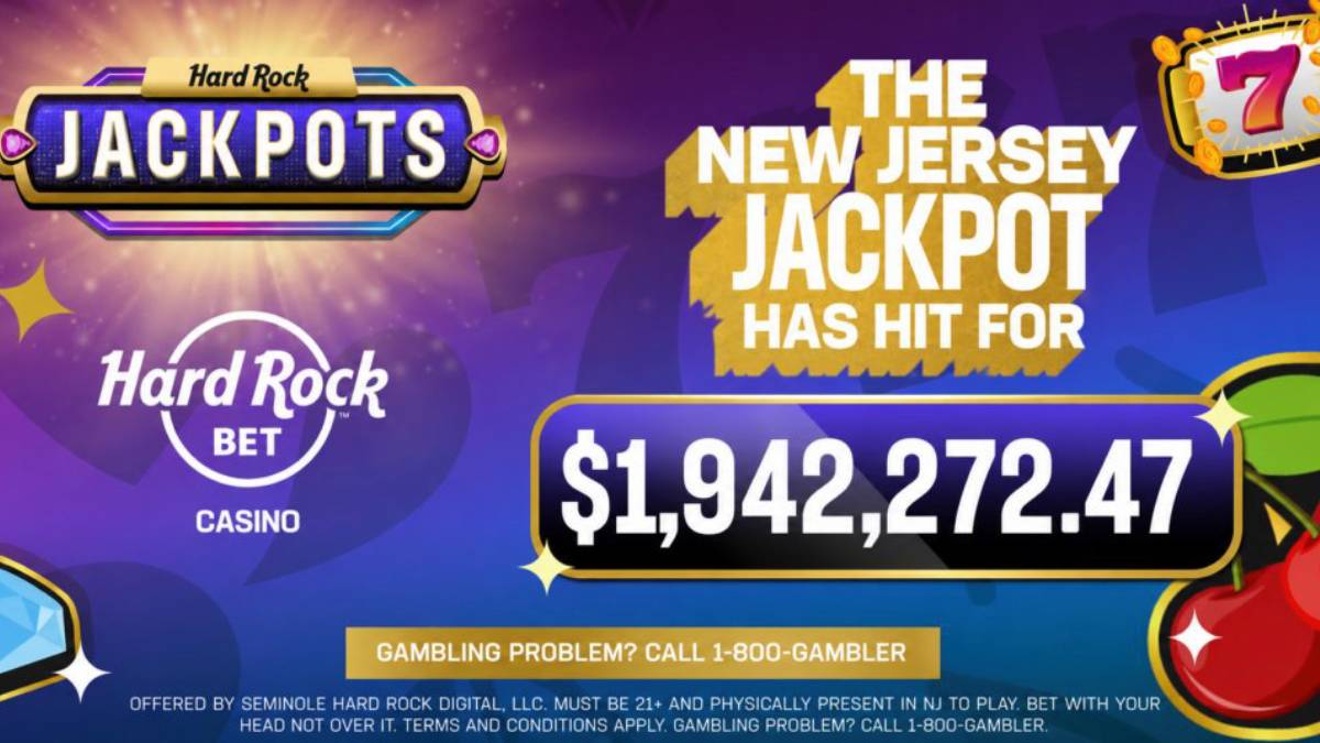 Hard Rock Bet Casino mobile app interface displaying jackpot tiers including Mini, Minor, Major, and Mega.