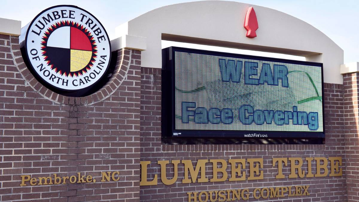 Lumbee Tribe of North Carolina sign at the entrance to the grounds.