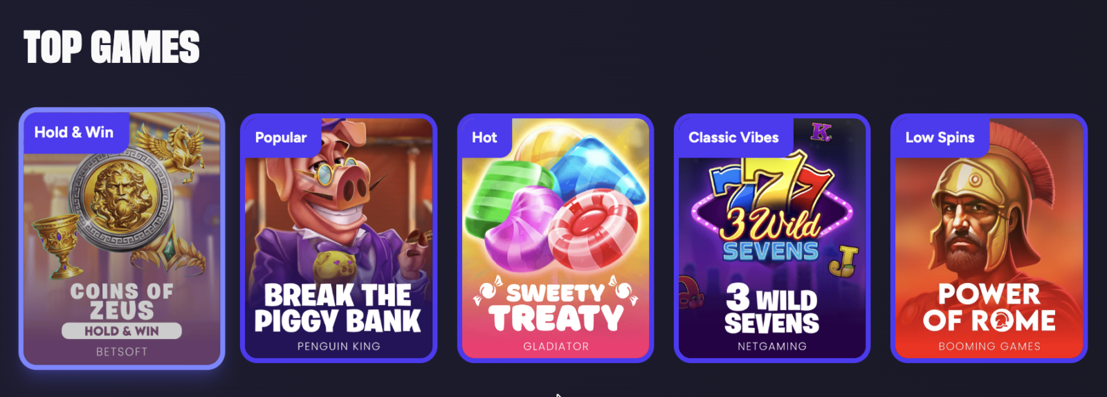 CoinsBack Top Games that are available.