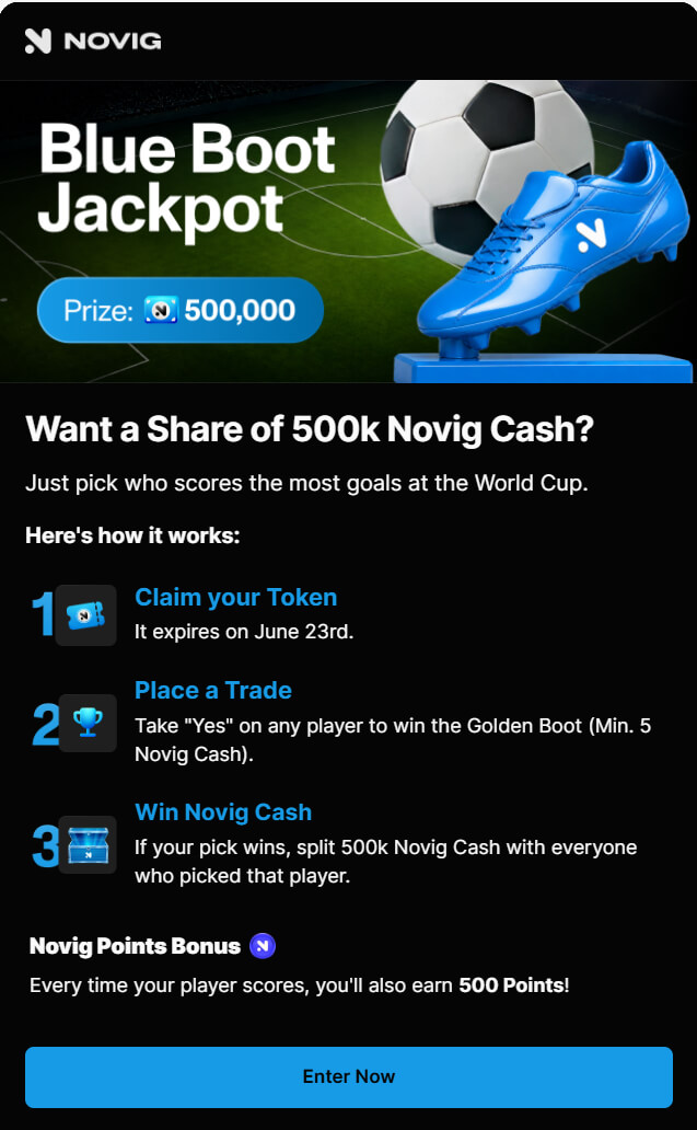 novig 500k blue boot promotion for the world cup golden boot