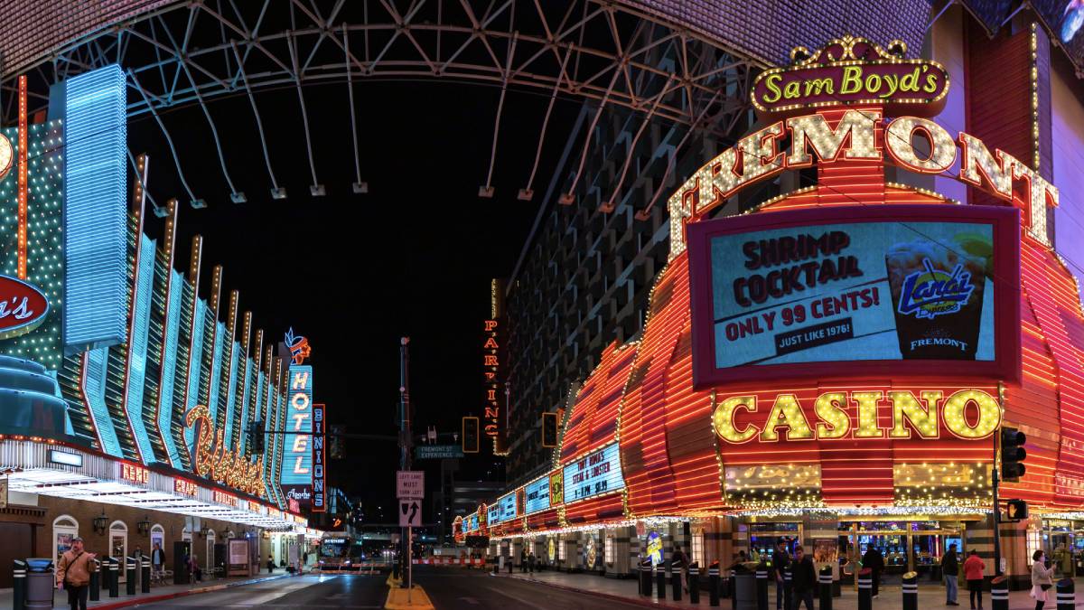 Downtown Las Vegas Fremont Casino exterior where pai gow poker jackpot was won