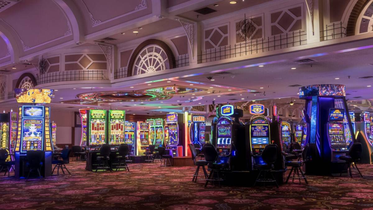 Gaming floor inside Primm Valley Resort and Casino with slot machines