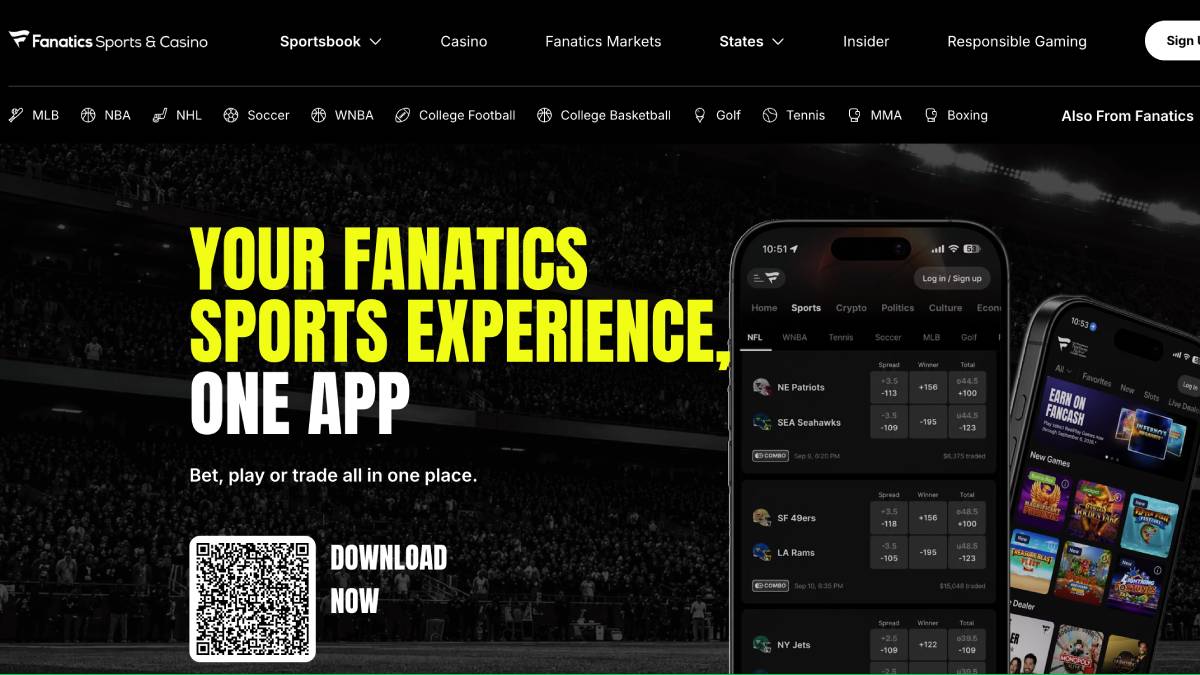 Fanatics Sportsbook mobile app screen with football bets and player prop markets