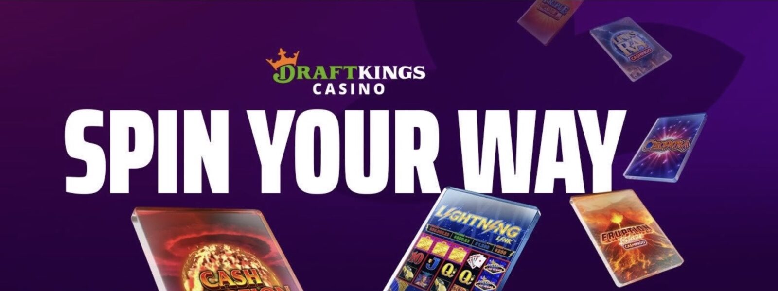 DraftKings Casino Spin Your Way campaign promotional image featuring spinning characters and games.