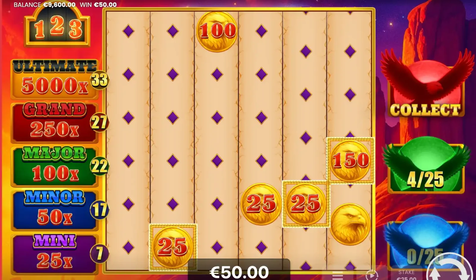 The Wings of Fortune Hold & Win slot interface