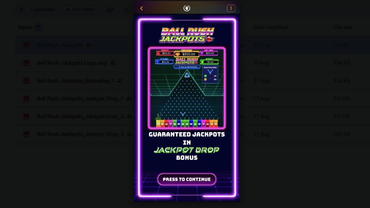 Ball Rush Jackpots Re-Drop Bonus with balls moving through multiplier gates