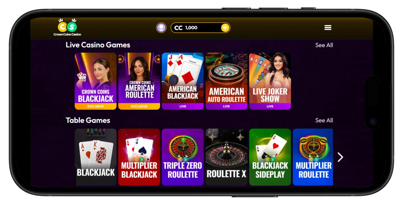 Crown Coins Casino Live Dealer Games
