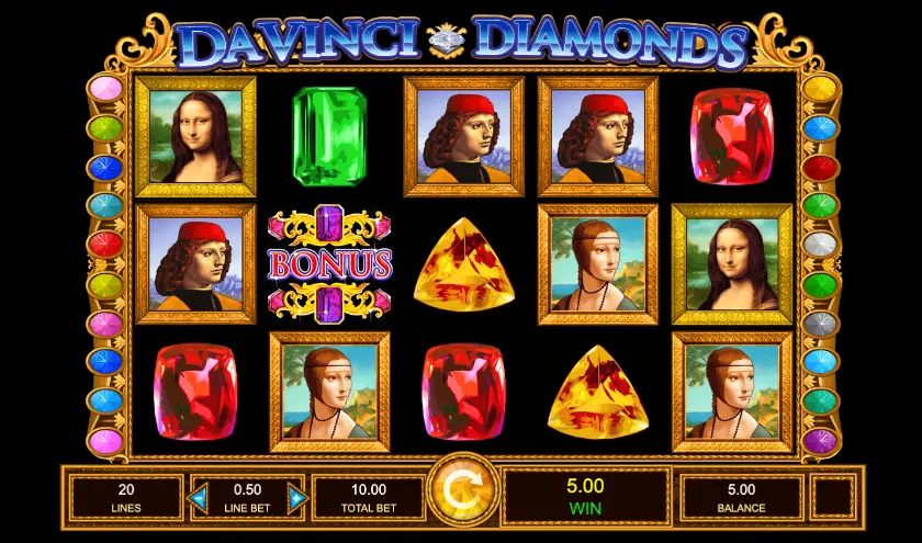 The Da Vinci Diamonds slot interface