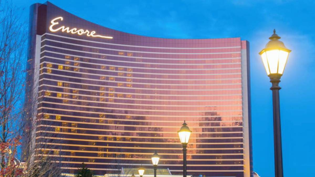 Exterior of Encore Boston Harbor casino and hotel in Everett, Massachusetts.