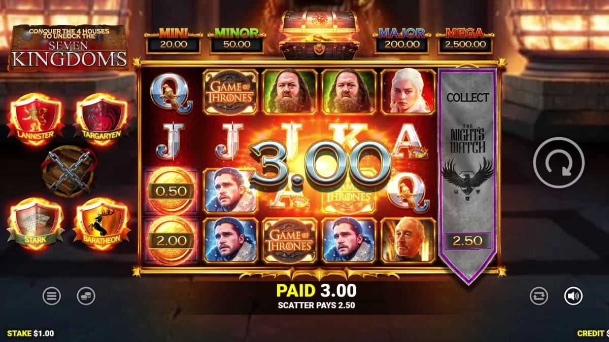 Game of Thrones slot reels with Westeros house symbols at BetMGM Casino
