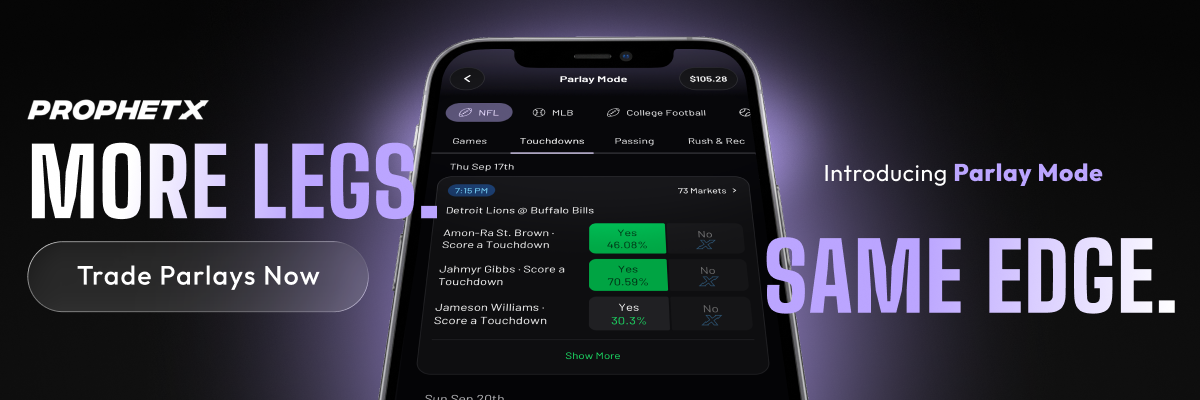 ProphetX Parlay Mode touchdown props for Amon-Ra St. Brown, Jahmyr Gibbs, and Jameson Williams.