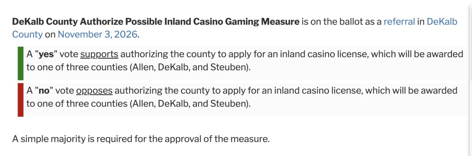 the indiana casinos vote in dekalb county wlll center on two questions