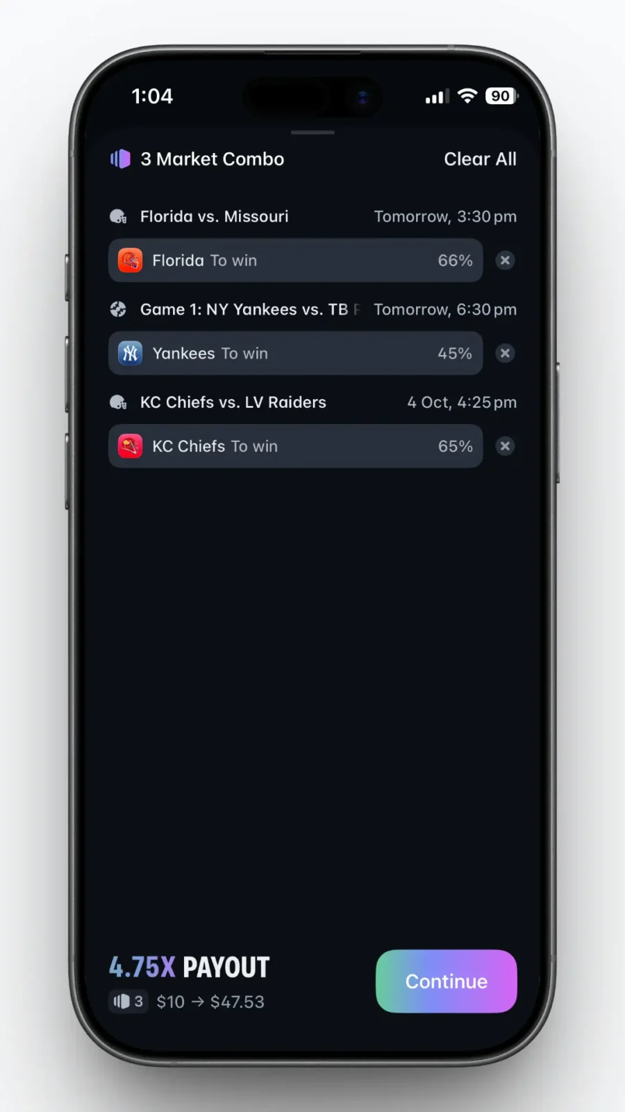 polymarket combo for nfl, mlb and cfb games in october 2026